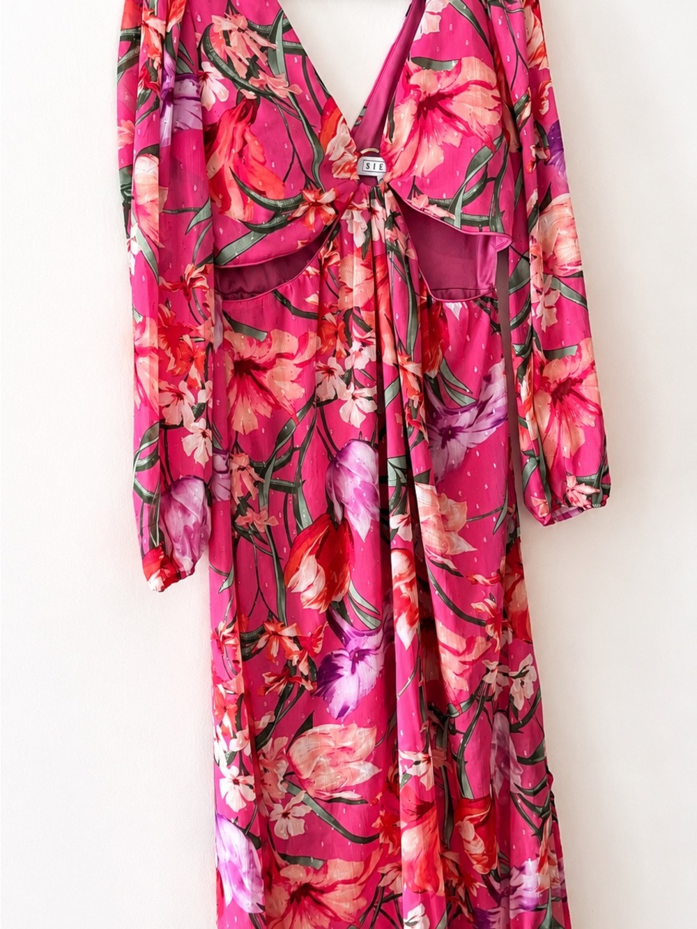 Macys Women's Pink Floral V-Neck long dress